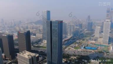 4K城市交通_航拍湖北武汉城市高楼商务建筑